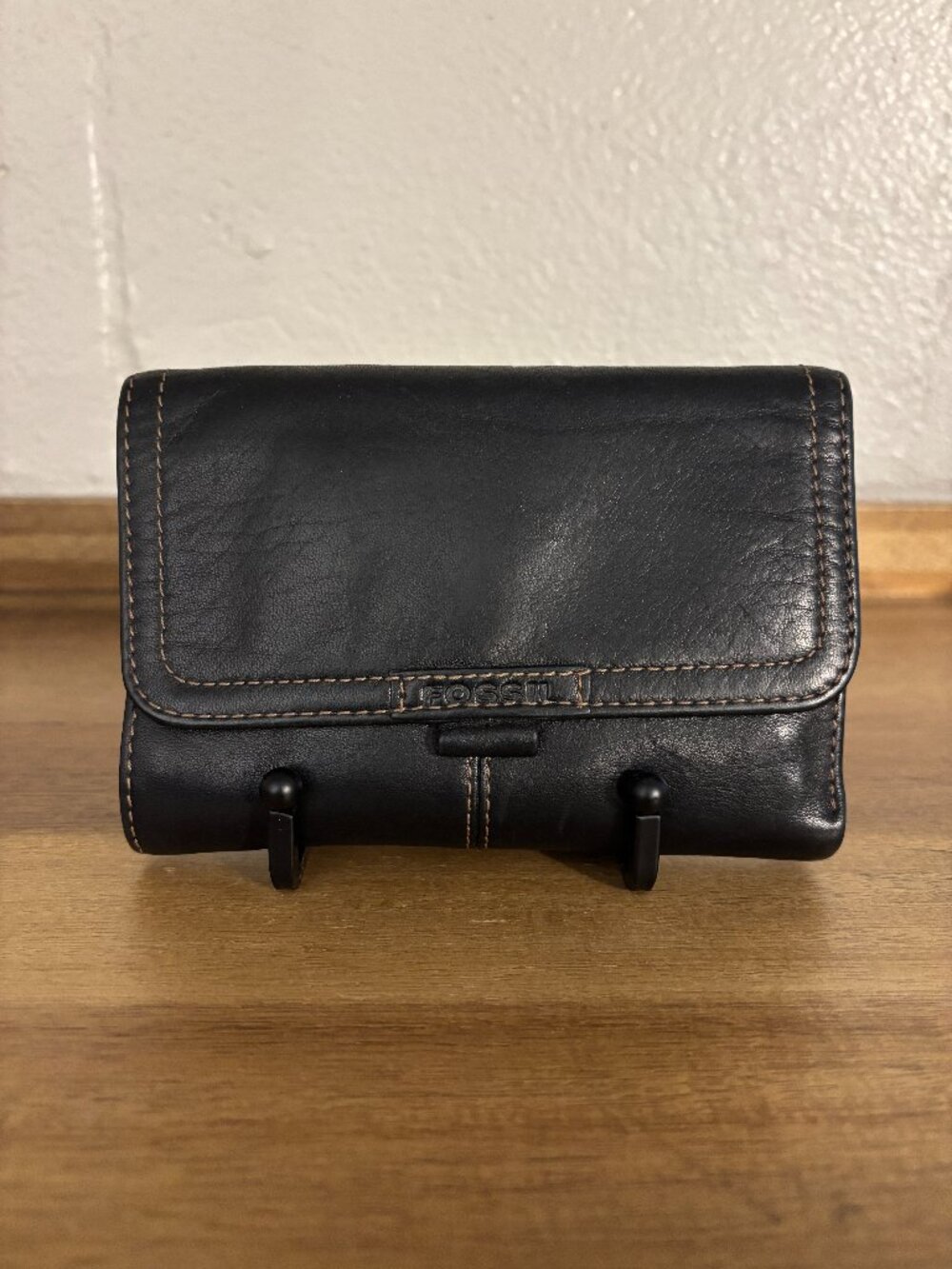 Fossil Black Leather Tri-Fold Wallet